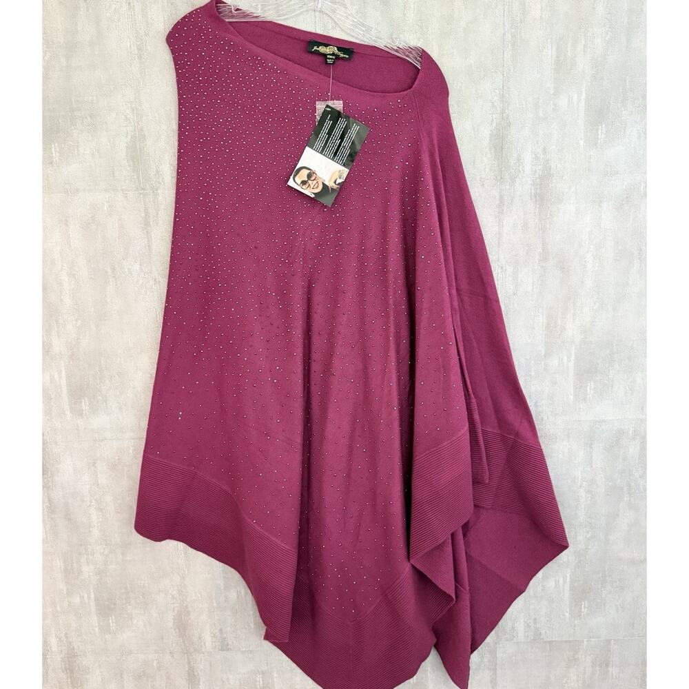Joan Boyce Poncho Women’s One Size Pink Embellished Lagenlook Boho Festive New